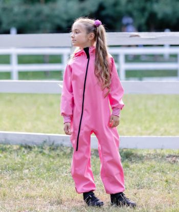 Waterproof Softshell Overall Comfy Pink Striped Cuffs Jumpsuit